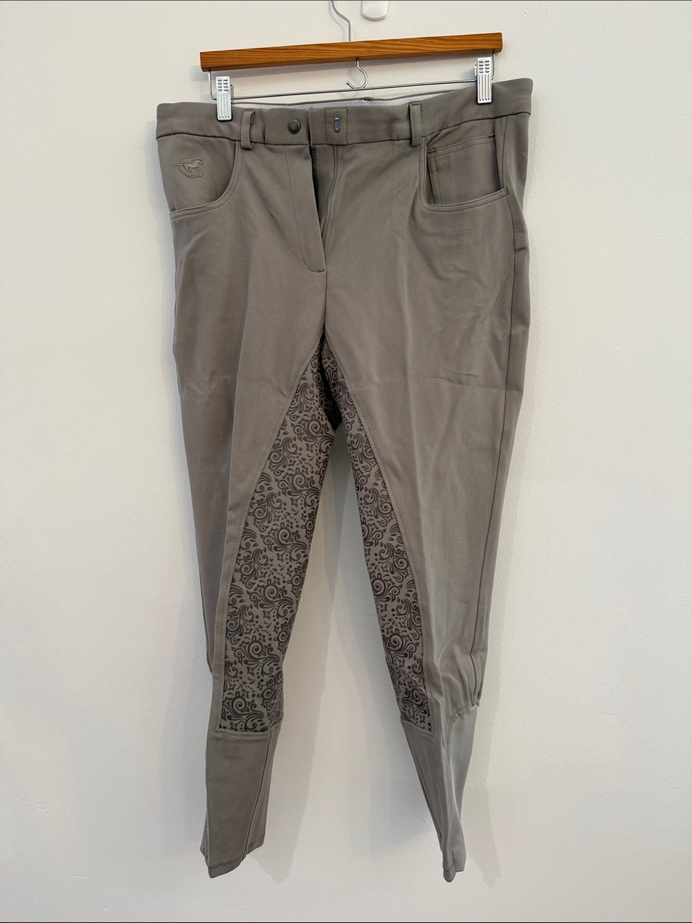 Piper Gray Riding Breeches with Patterned Knee Grip